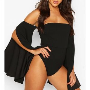 Crepe Off The Shoulder Cape Sleeve Bodysuit